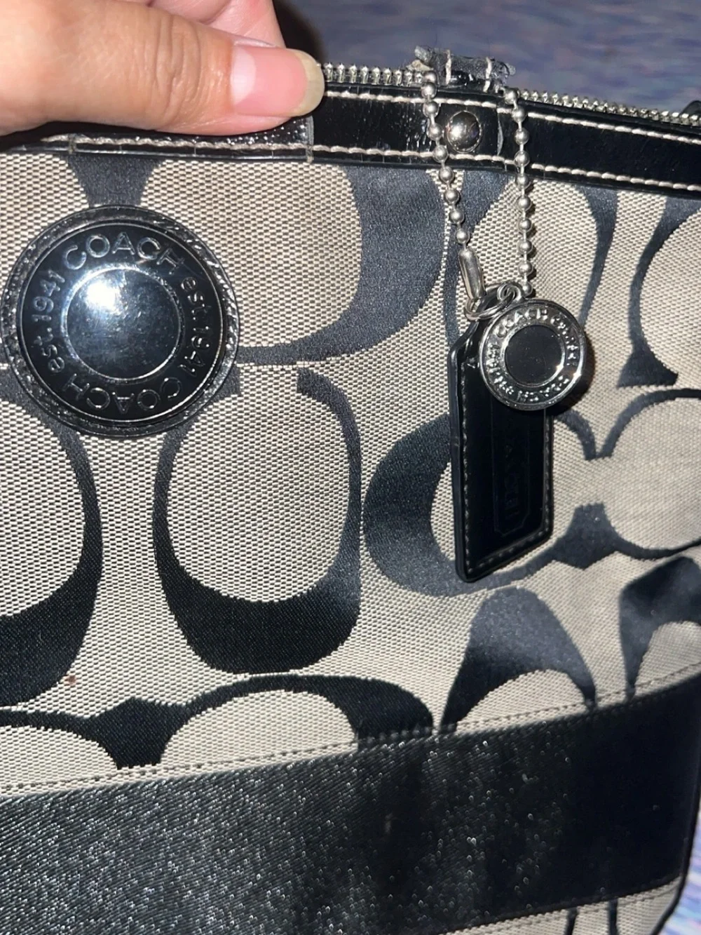 Coach Canvas Tote in Khaki and Black Signature Print